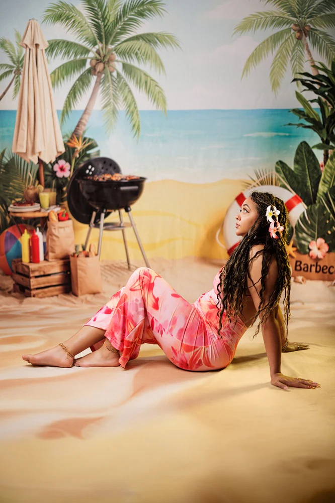 Kate Summer Beach Palm Trees Barbecue Backdrop Designed by Emetselch - Image 3