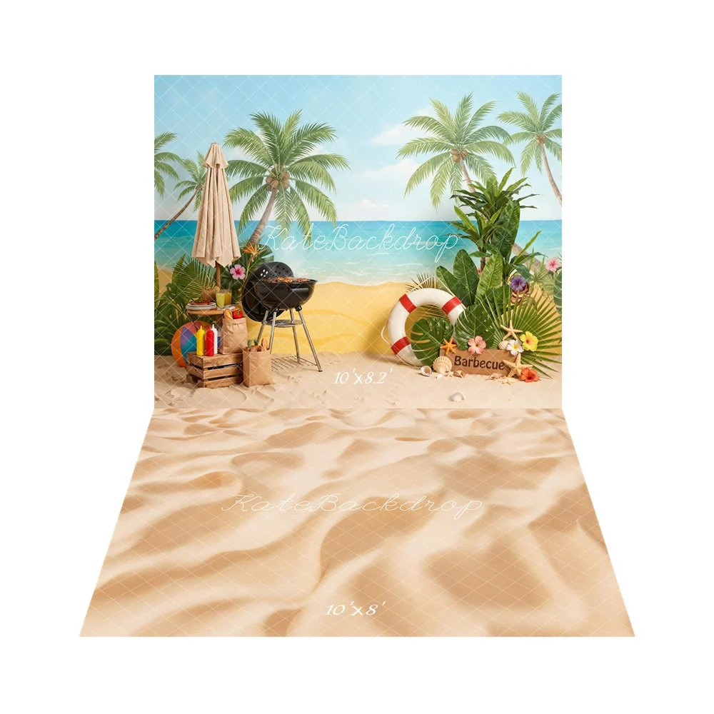 Kate Summer Beach Palm Trees Barbecue Umbrella Backdrop+Sand Floor Backdrop - Image 7