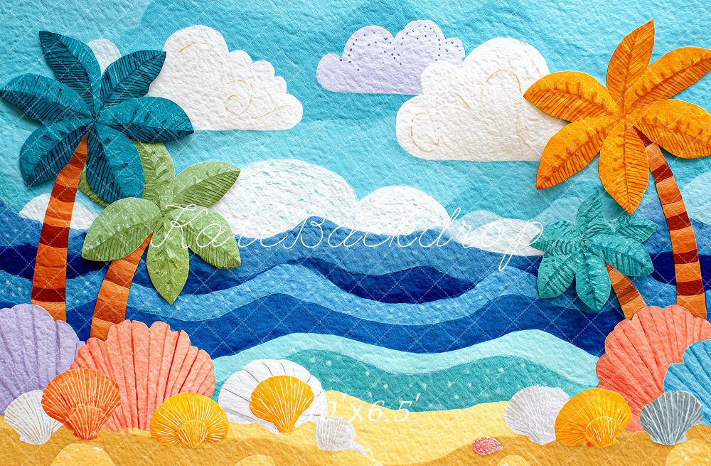 Kate Summer Beach Palm Trees Seashells Illustration Backdrop Designed by Angela Marie Photography - Image 4