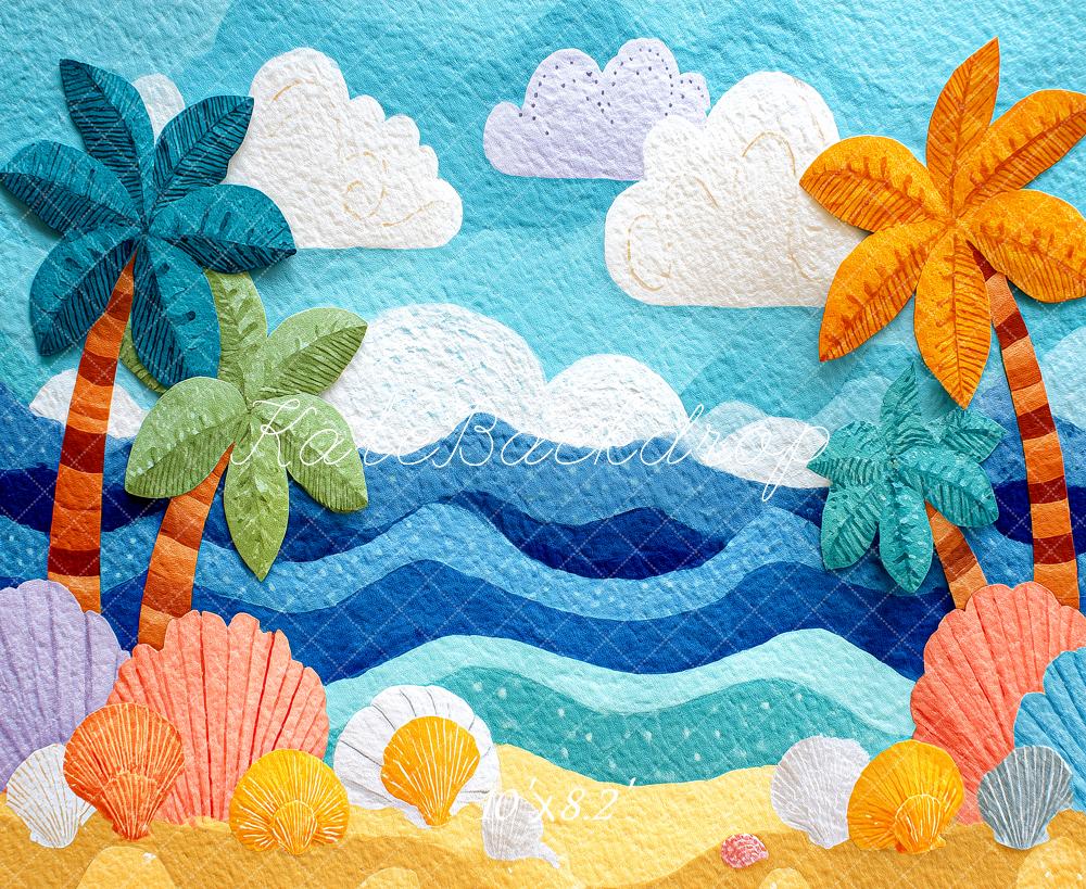 Kate Summer Beach Palm Trees Seashells Illustration Backdrop Designed by Angela Marie Photography - Image 6