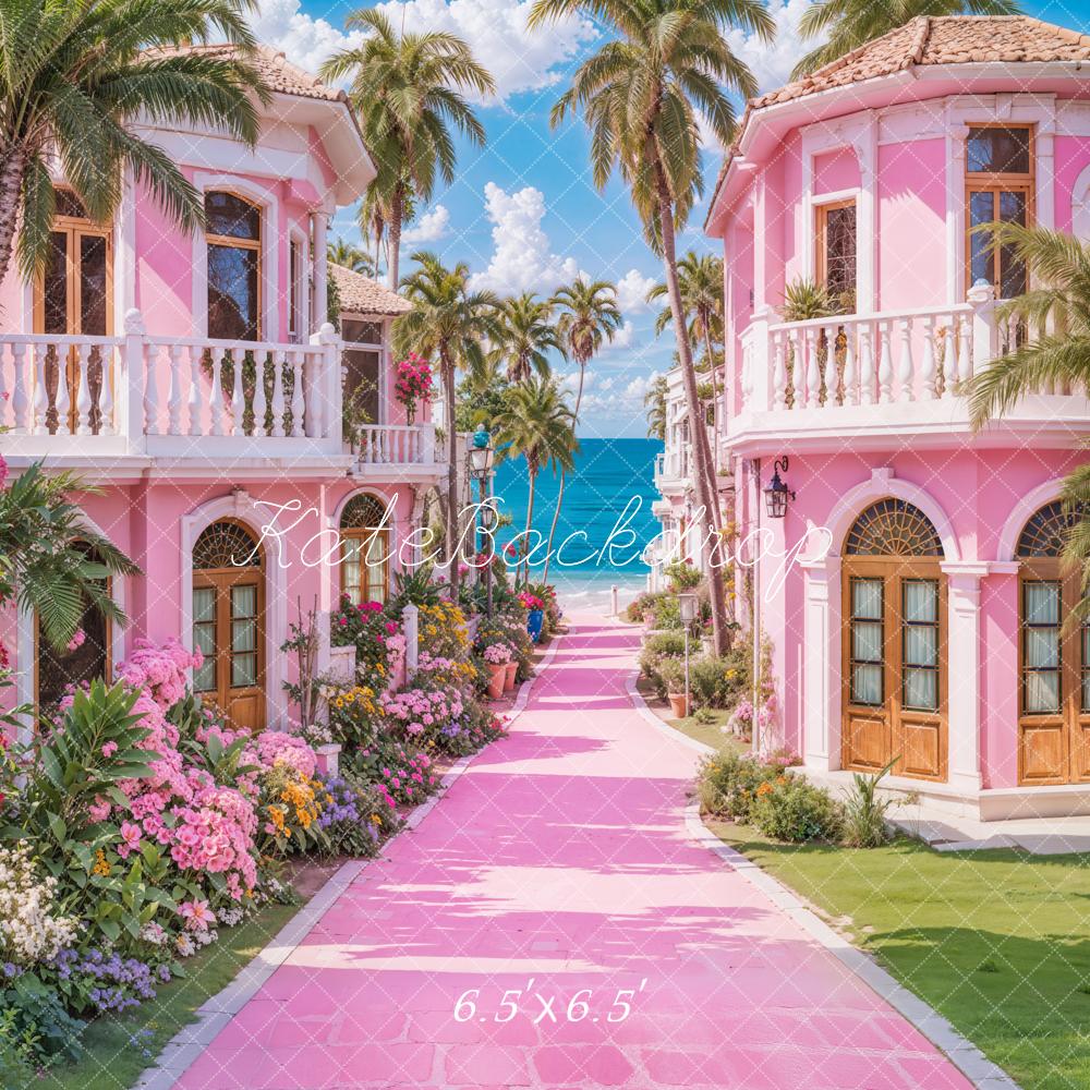 Kate Summer Beach Pink Fantasy Villa Backdrop Designed by Emetselch - Image 2