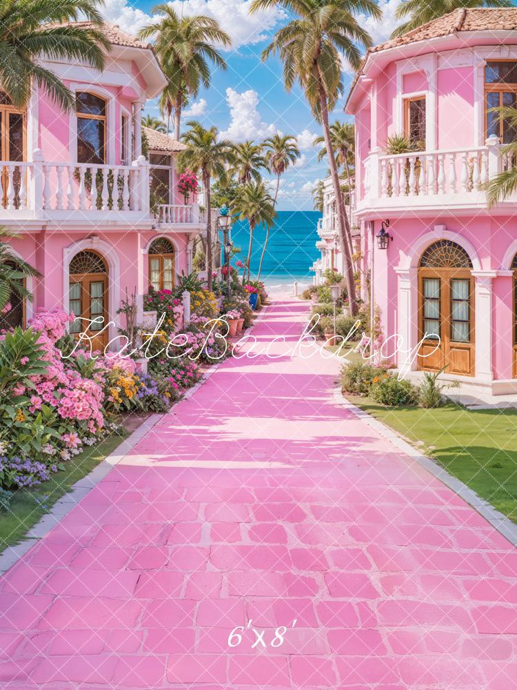 Kate Summer Beach Pink Fantasy Villa Backdrop Designed by Emetselch - Image 3