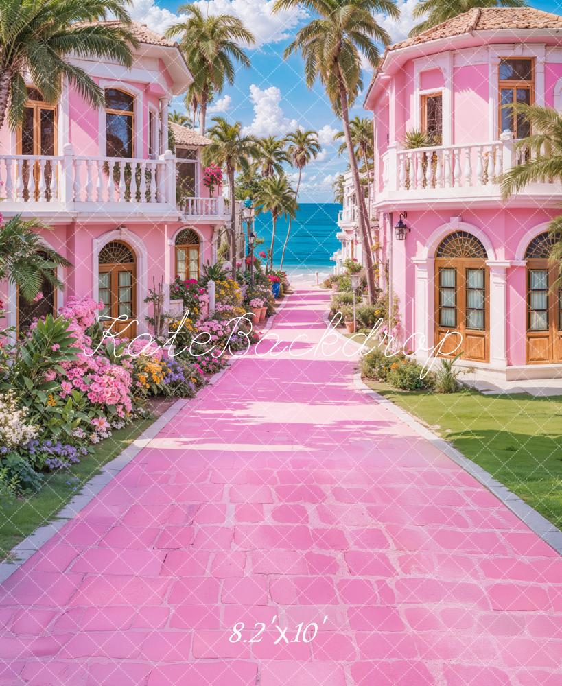 Kate Summer Beach Pink Fantasy Villa Backdrop Designed by Emetselch - Image 5