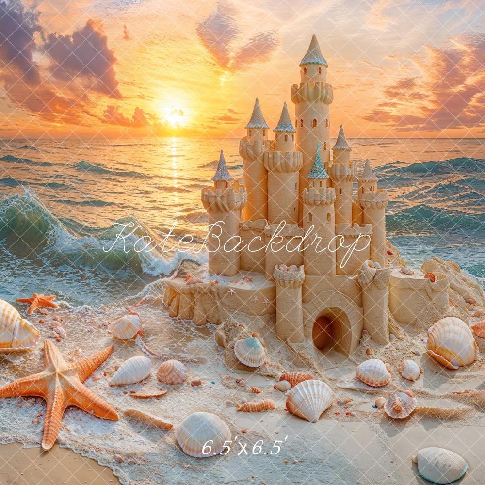 Kate Summer Beach Sandcastle Sunset Starfish Backdrop Designed by Emetselch - Image 2