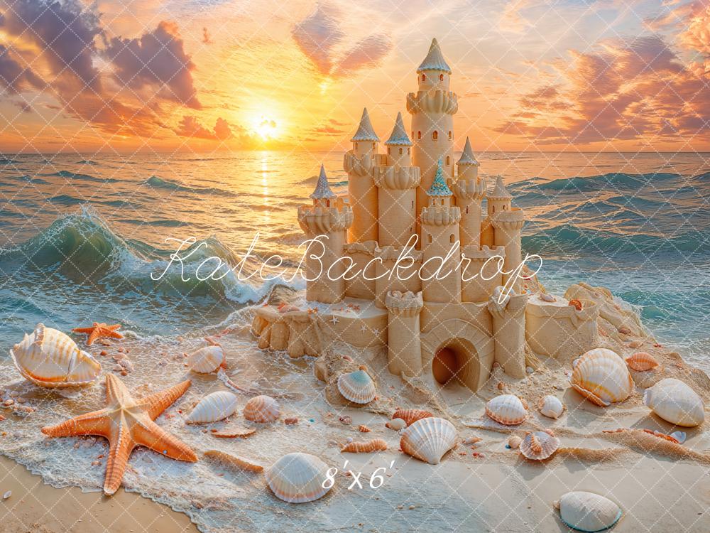 Kate Summer Beach Sandcastle Sunset Starfish Backdrop Designed by Emetselch - Image 3