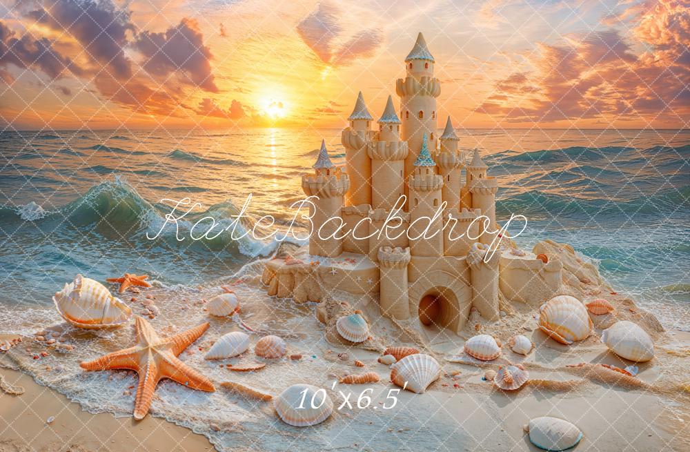 Kate Summer Beach Sandcastle Sunset Starfish Backdrop Designed by Emetselch - Image 4