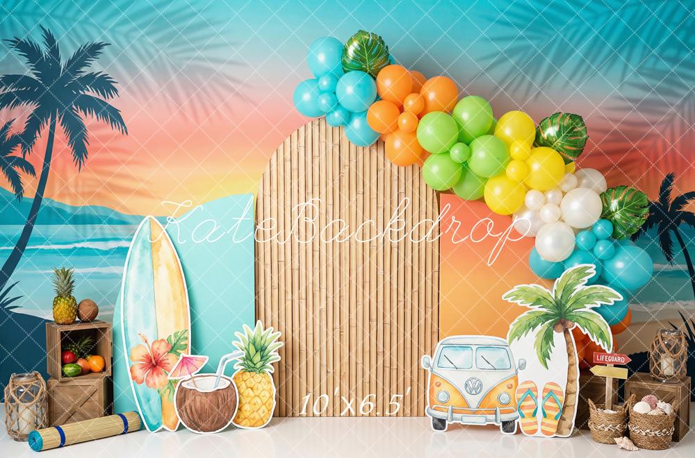 Kate Summer Beach Surfboard Balloons Van Fleece Backdrop Designed by Patty Robert - Image 2