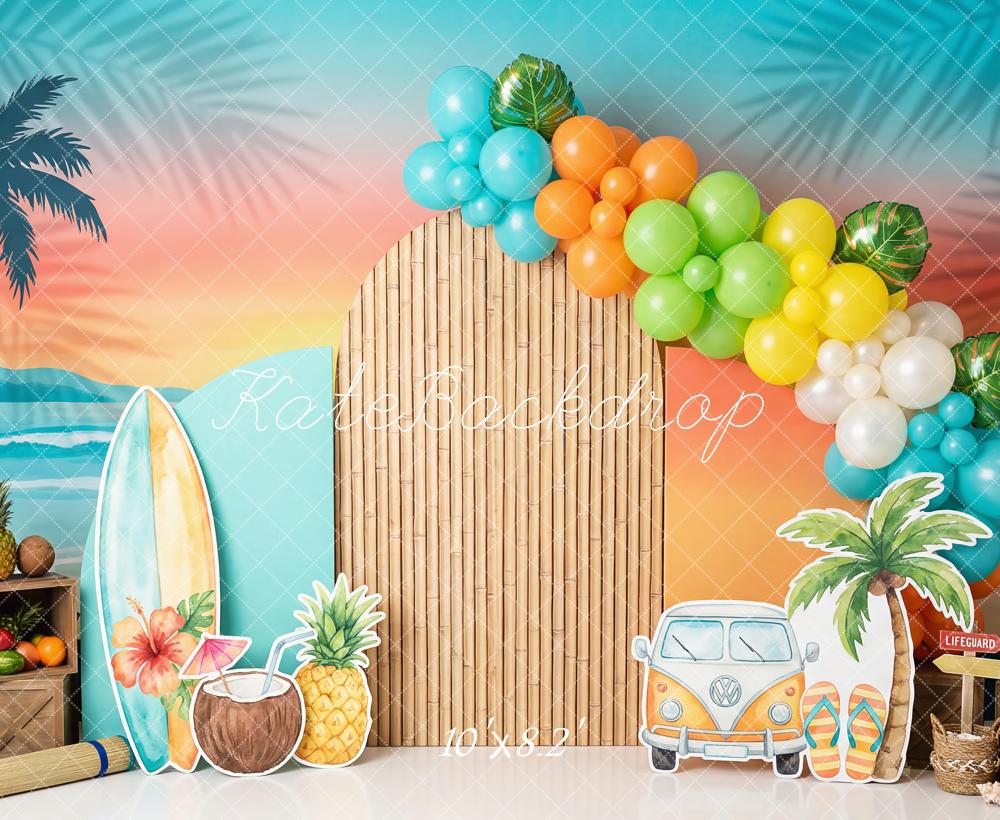 Kate Summer Beach Surfboard Balloons Van Fleece Backdrop Designed by Patty Robert - Image 3