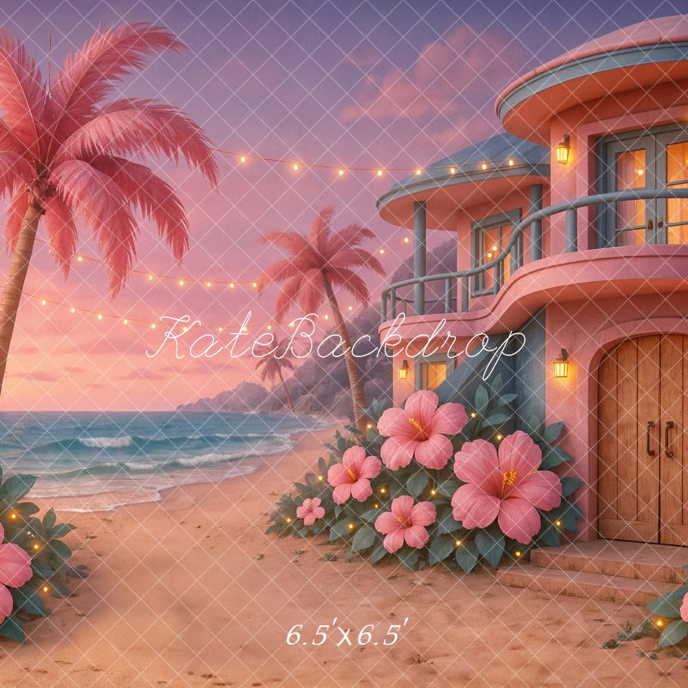 Kate Summer Beach Tropical Sunset House Pink Backdrop Designed by Ashley Paul - Image 2