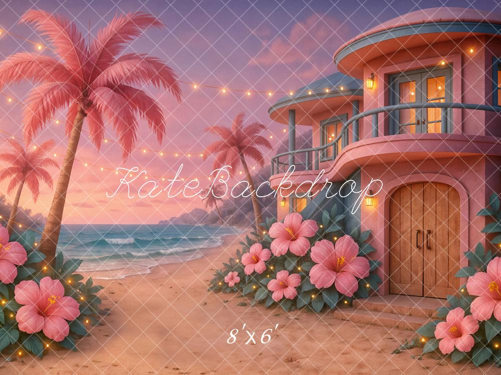 Kate Summer Beach Tropical Sunset House Pink Backdrop Designed by Ashley Paul - Image 3