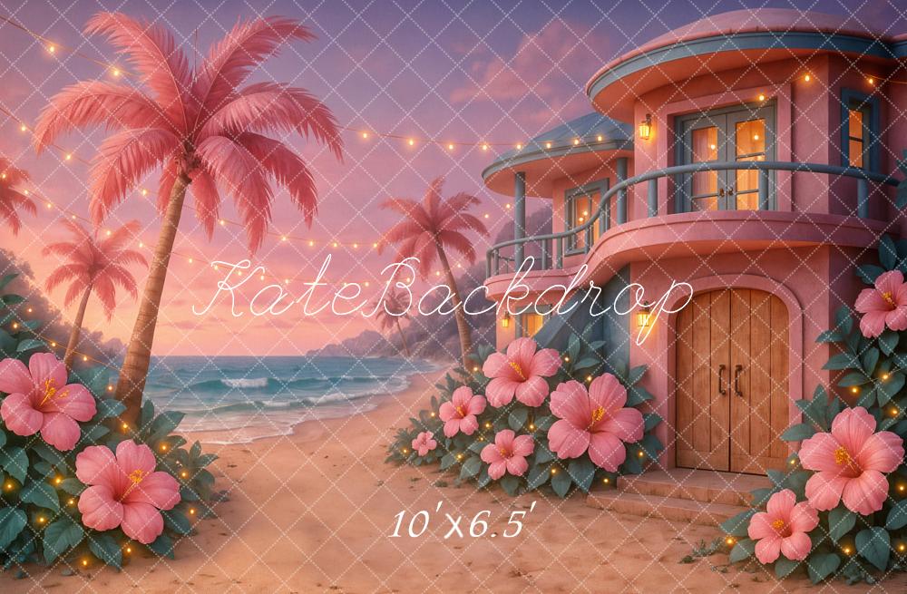 Kate Summer Beach Tropical Sunset House Pink Backdrop Designed by Ashley Paul - Image 4