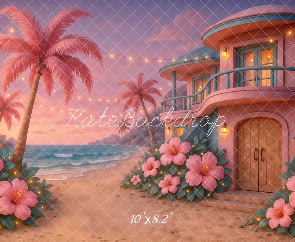 Kate Summer Beach Tropical Sunset House Pink Backdrop Designed by Ashley Paul - Image 5