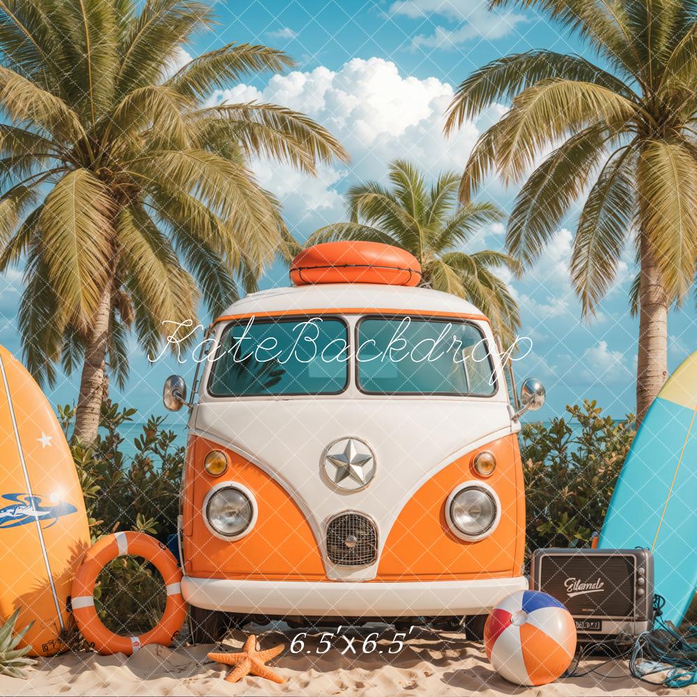 Kate Summer Beach Van Surfboards Palm Trees Backdrop Designed by Emetselch - Image 2