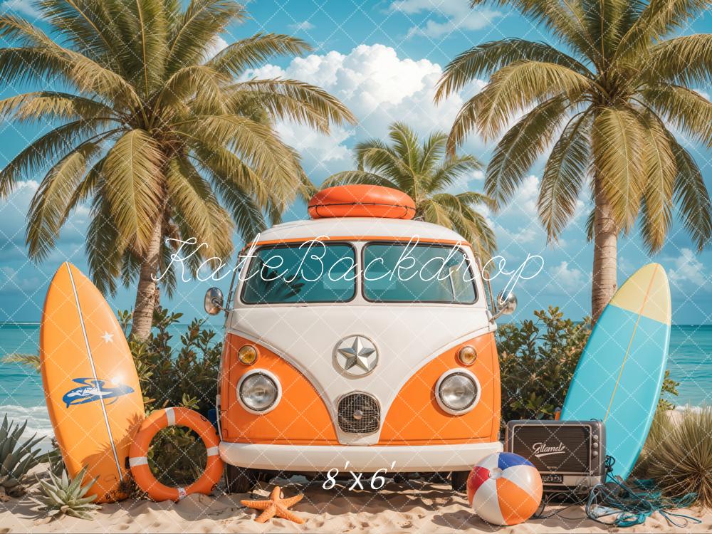 Kate Summer Beach Van Surfboards Palm Trees Backdrop Designed by Emetselch - Image 3