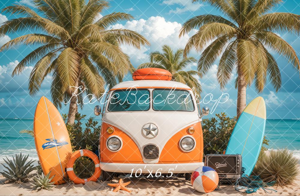 Kate Summer Beach Van Surfboards Palm Trees Backdrop Designed by Emetselch - Image 4