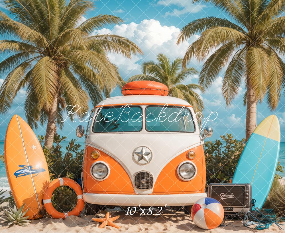 Kate Summer Beach Van Surfboards Palm Trees Backdrop Designed by Emetselch - Image 5