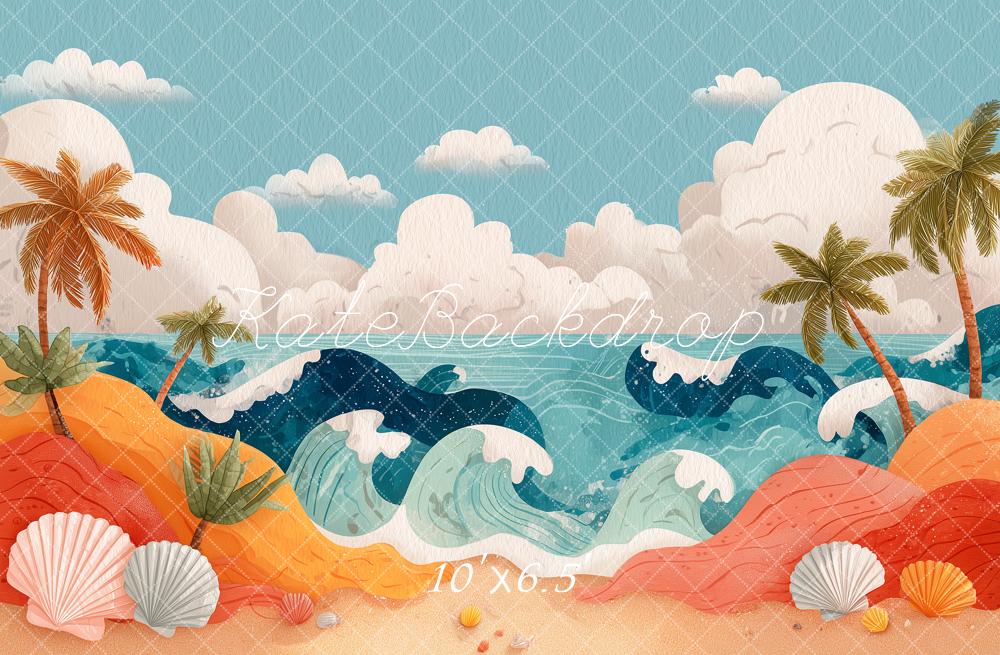 Kate Summer Beach Waves Palm Trees Shells Backdrop Designed by Angela Marie Photography - Image 4