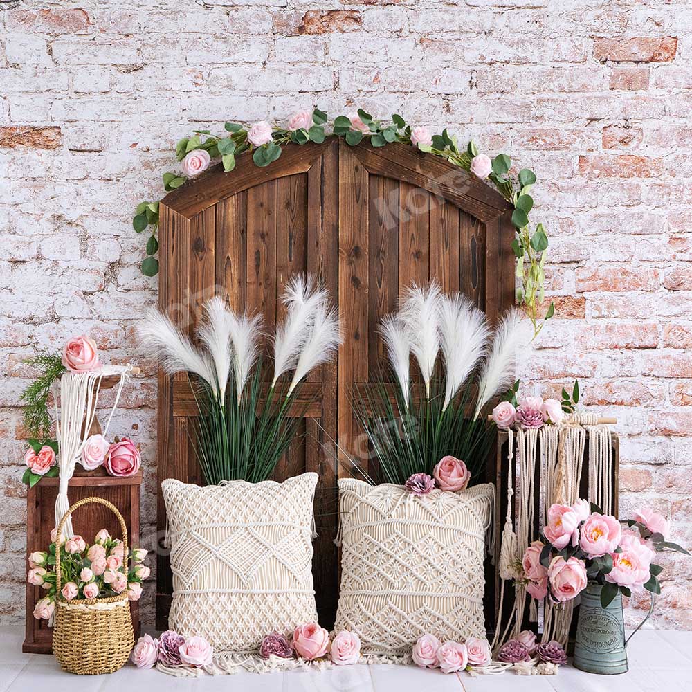 Kate Summer Boho Barn Door Flowers Backdrop Designed by Emetselch - Image 2