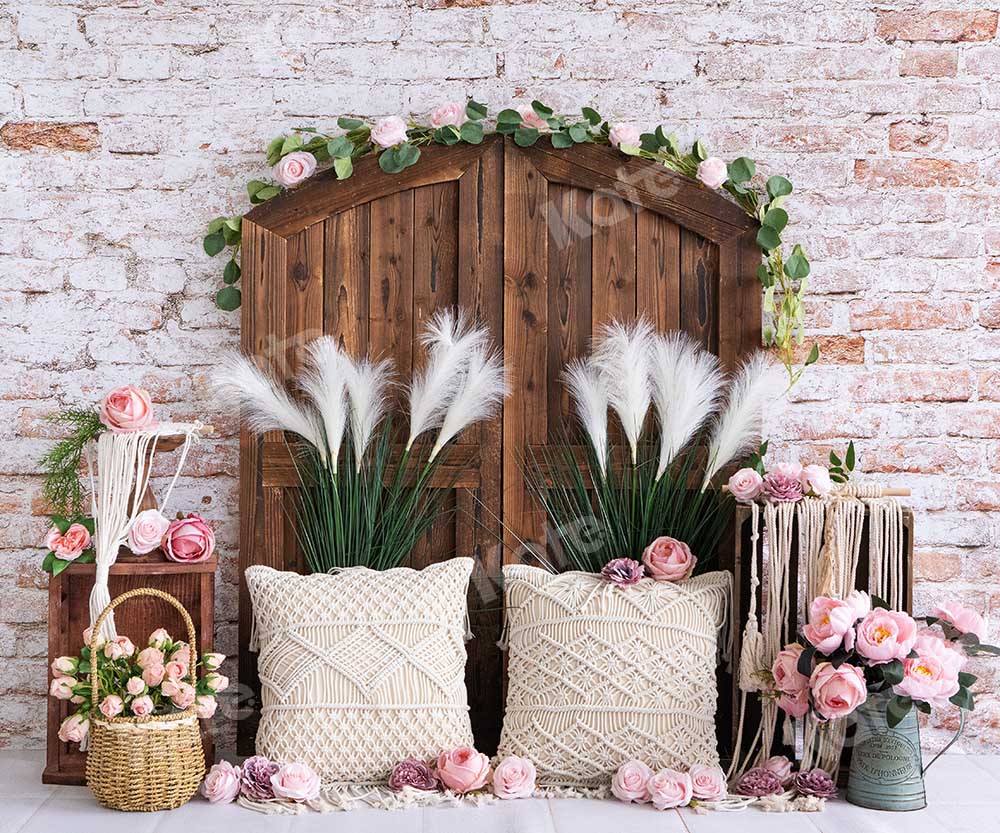 Kate Summer Boho Barn Door Flowers Backdrop Designed by Emetselch - Image 3