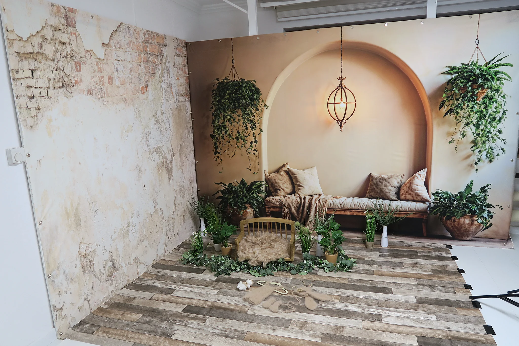 Kate Summer Boho Plant Beige Pillow Arched Wall Backdrop Designed by Emetselch - Image 3