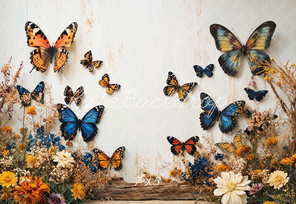 Kate Summer Butterfly Floral Garden White Wall Backdrop Designed by Emetselch - Image 2