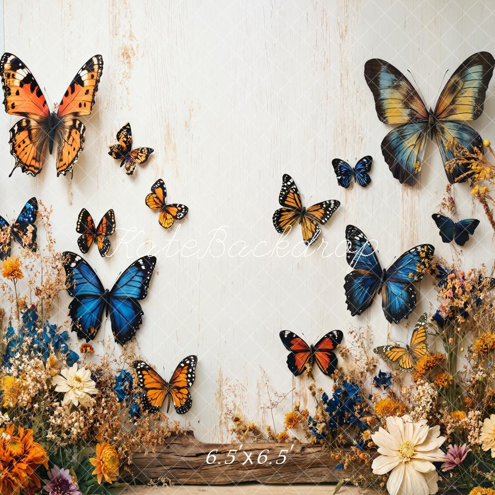 Kate Summer Butterfly Floral Garden White Wall Backdrop Designed by Emetselch - Image 3