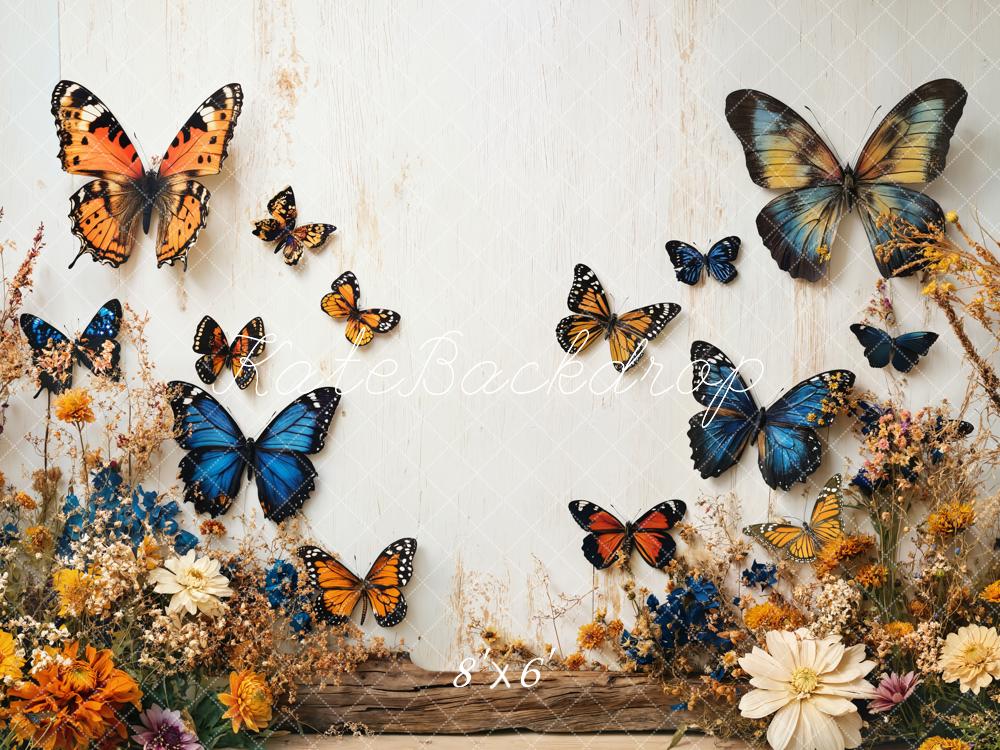 Kate Summer Butterfly Floral Garden White Wall Backdrop Designed by Emetselch - Image 4