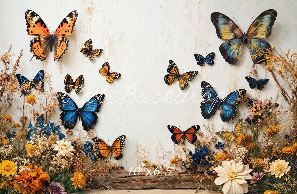 Kate Summer Butterfly Floral Garden White Wall Backdrop Designed by Emetselch - Image 5