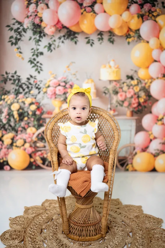 Kate Summer Cake Smash Lemon Flower Balloons Backdrop Designed by Emetselch - Image 2