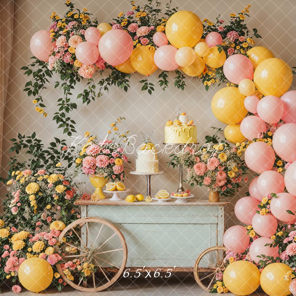 Kate Summer Cake Smash Lemon Flower Balloons Backdrop Designed by Emetselch - Image 3