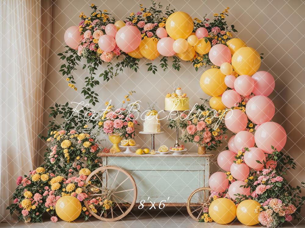 Kate Summer Cake Smash Lemon Flower Balloons Backdrop Designed by Emetselch - Image 4