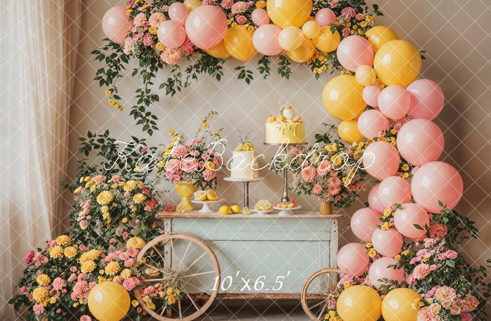 Kate Summer Cake Smash Lemon Flower Balloons Backdrop Designed by Emetselch - Image 5