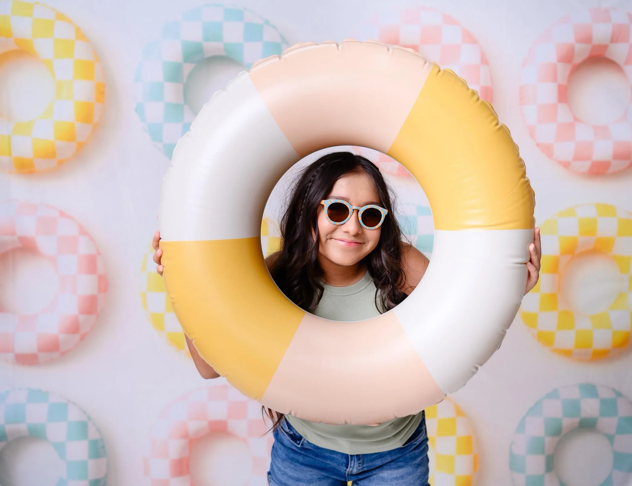 Kate Summer Checkered Swimming Ring Backdrop Designed by Ashley Paul