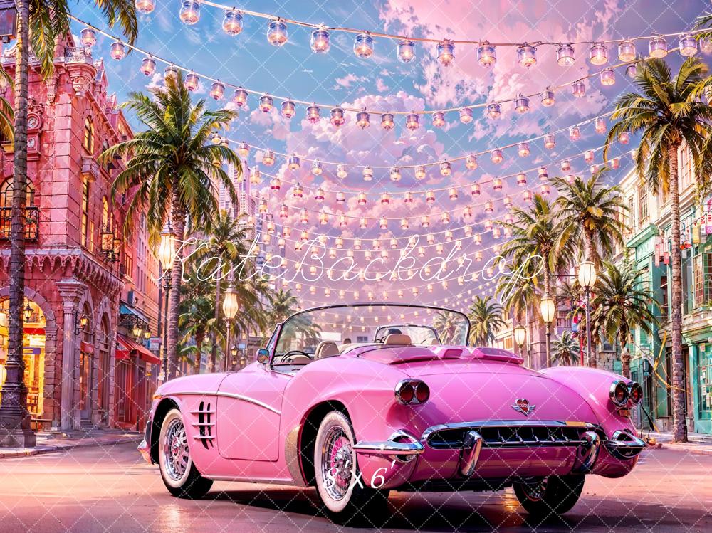 Kate Summer Fashion Doll Street Pink Car Backdrop for Photography - Image 3