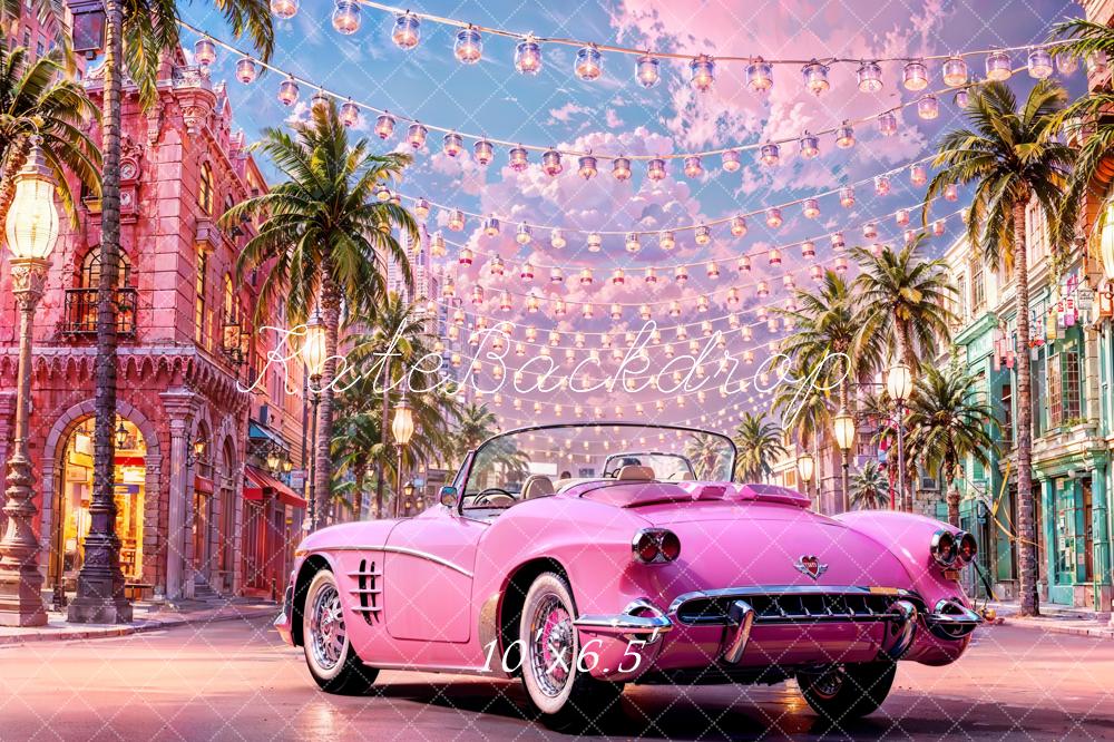 Kate Summer Fashion Doll Street Pink Car Backdrop for Photography - Image 4