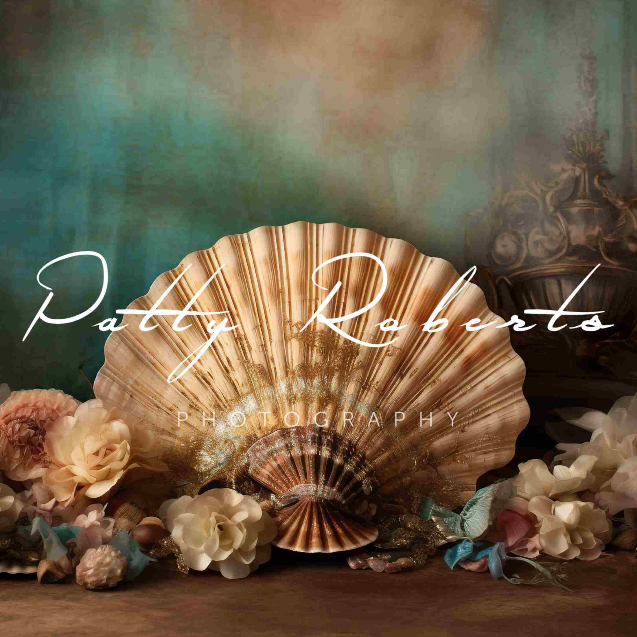 Kate Summer Giant Seashell Floral Backdrop Designed by Patty Robert - Image 3