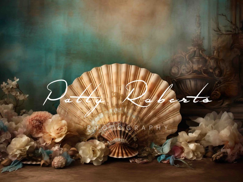 Kate Summer Giant Seashell Floral Backdrop Designed by Patty Robert - Image 4
