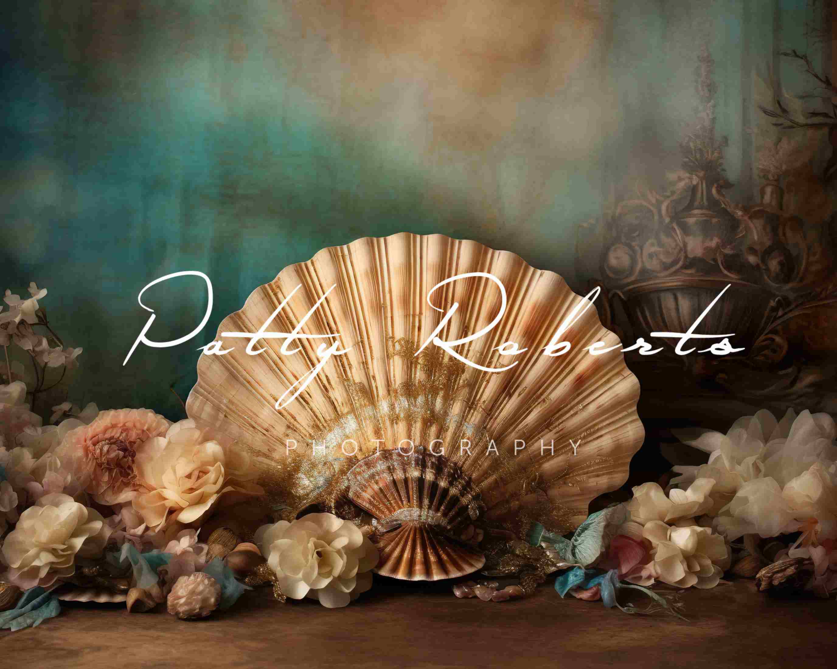 Kate Summer Giant Seashell Floral Backdrop Designed by Patty Robert - Image 5