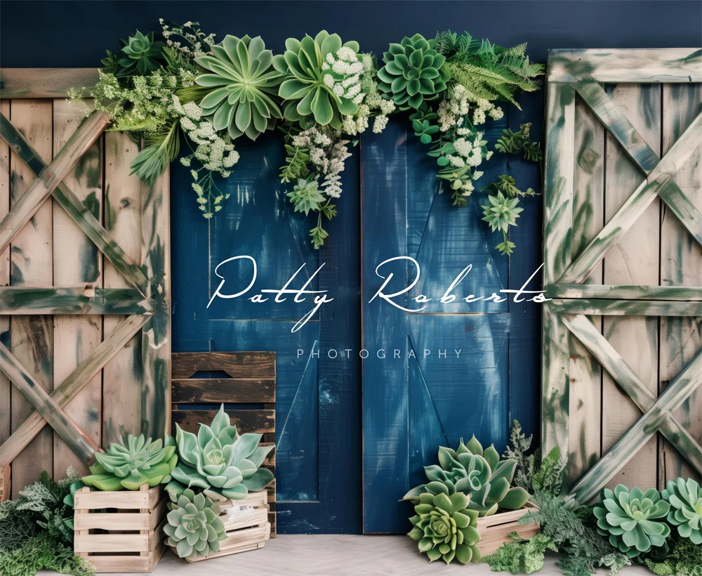 Kate Summer Green Plant Wooden Barn Door Backdrop Designed by Patty Robert - Image 5