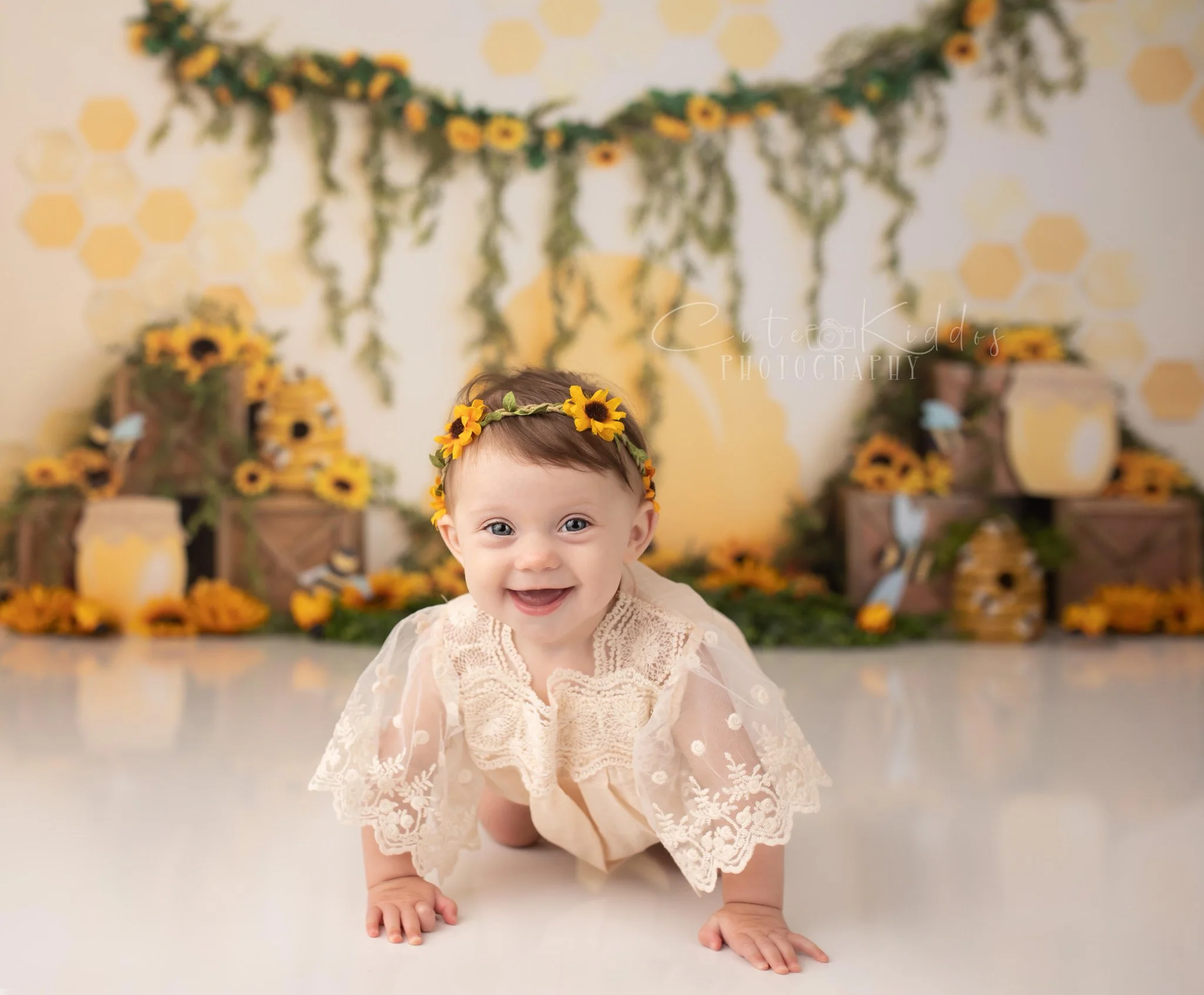 Kate Summer Honey Bee Sunflower Backdrop Designed by Megan Leigh Photography - Image 3