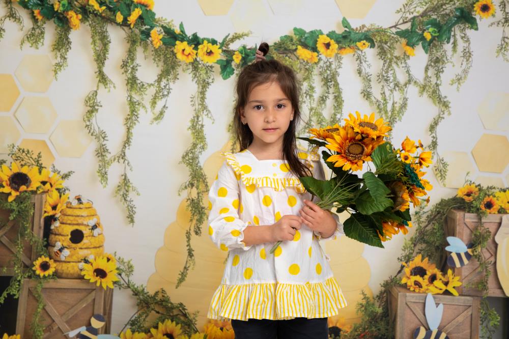 Kate Summer Honey Bee Sunflower Backdrop Designed by Megan Leigh Photography - Image 4