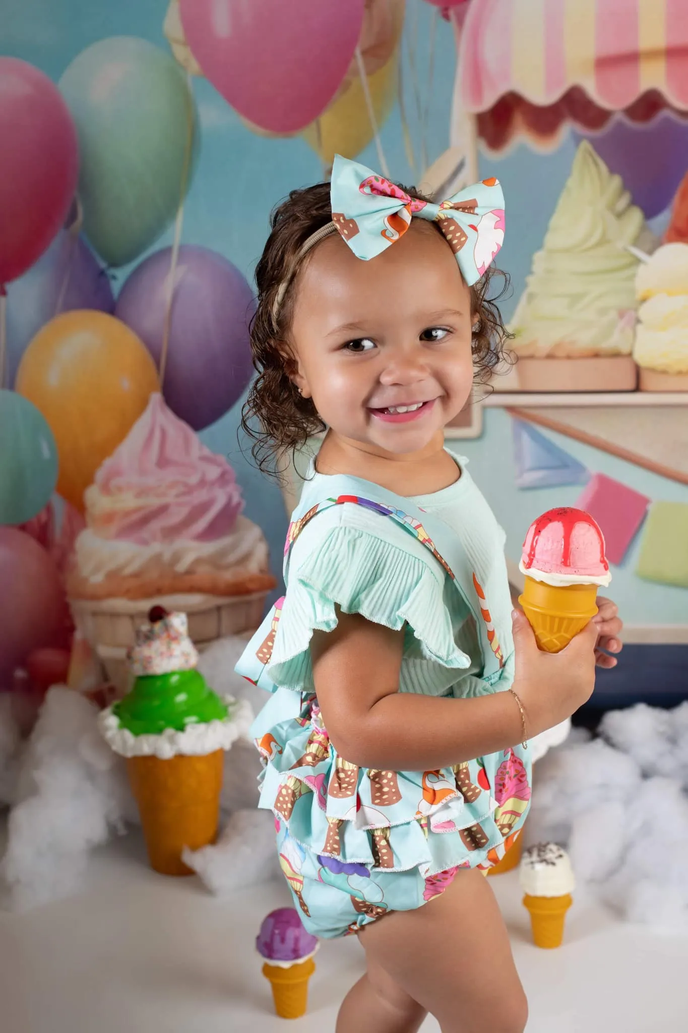 Kate Summer Sweet Ice Cream Car Cake Smash Balloon Sky Fleece Backdrop Designed by Chain Photography - Image 4
