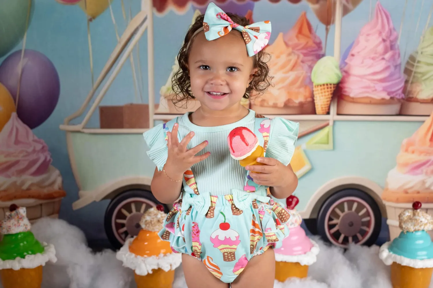 Kate Summer Sweet Ice Cream Car Cake Smash Balloon Sky Fleece Backdrop Designed by Chain Photography - Image 5