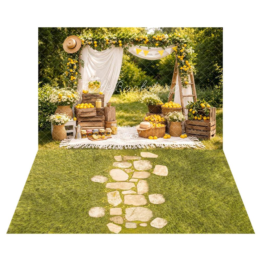 Kate Summer Lemon Arch Picnic Scene Backdrop+Stone Pathway Meadow Backdrop - Image 2
