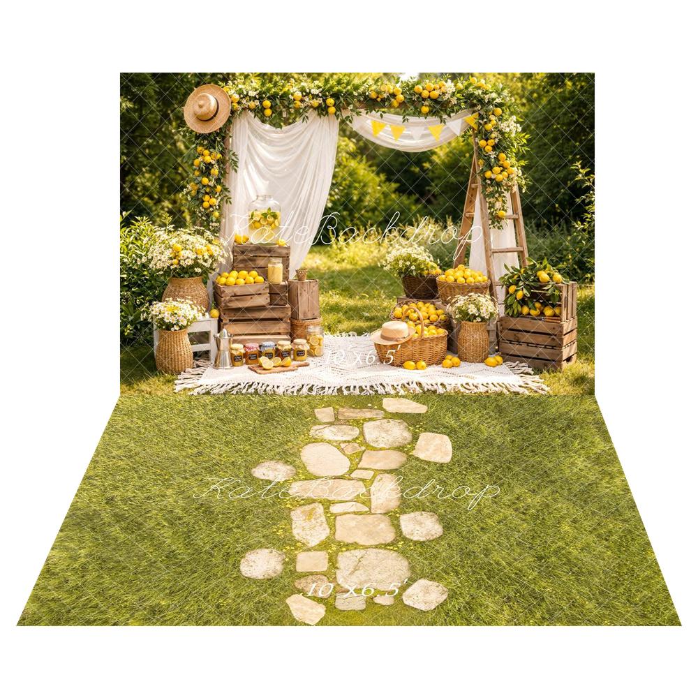 Kate Summer Lemon Arch Picnic Scene Backdrop+Stone Pathway Meadow Backdrop - Image 3