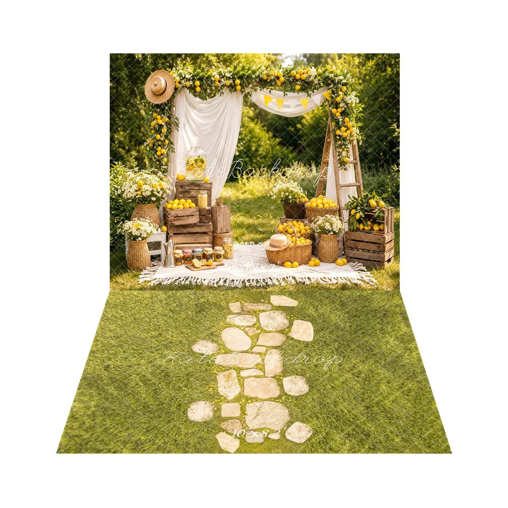 Kate Summer Lemon Arch Picnic Scene Backdrop+Stone Pathway Meadow Backdrop - Image 5