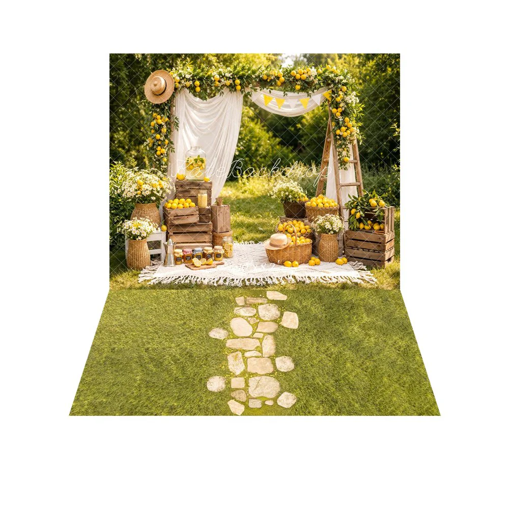 Kate Summer Lemon Arch Picnic Scene Backdrop+Stone Pathway Meadow Backdrop - Image 6