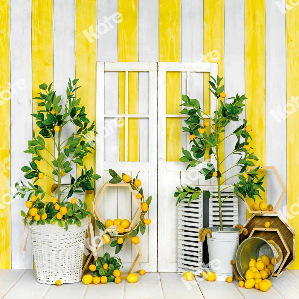 Kate Summer Lemon Backdrop Yellow Stripes Designed by Emetselch - Image 3