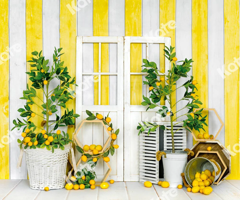 Kate Summer Lemon Backdrop Yellow Stripes Designed by Emetselch - Image 4