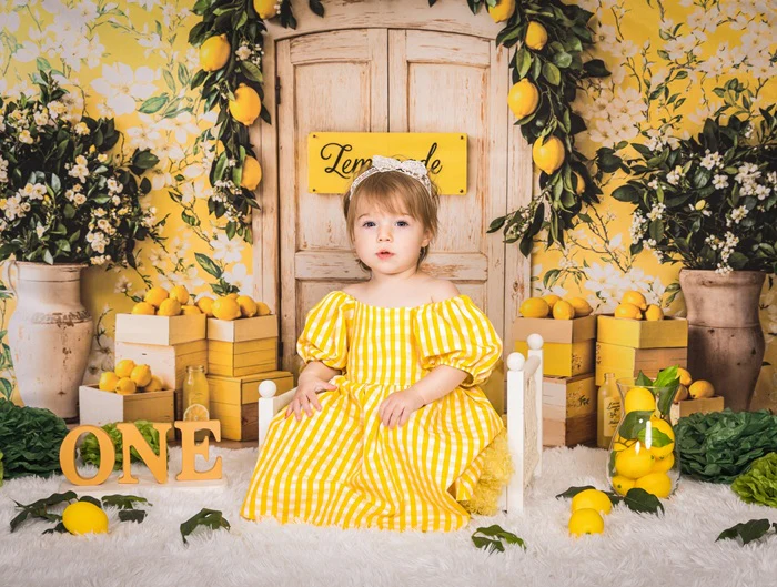 Kate Summer Lemon Floral Yellow Backdrop Designed by Emetselch - Image 3